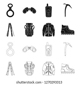 Vector illustration of mountaineering and peak icon. Set of mountaineering and camp vector icon for stock.