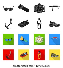 Vector illustration of mountaineering and peak icon. Set of mountaineering and camp stock vector illustration.