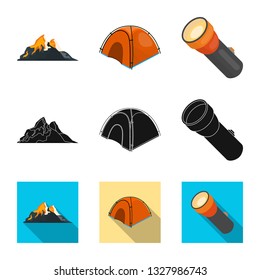 Vector illustration of mountaineering and peak icon. Collection of mountaineering and camp stock vector illustration.