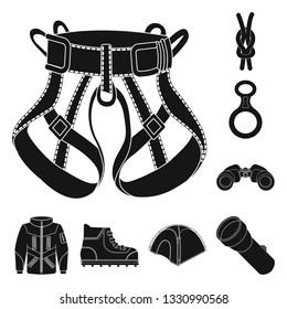 Vector illustration of mountaineering and peak icon. Set of mountaineering and camp stock vector illustration.