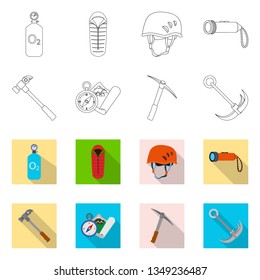 Vector illustration of mountaineering and peak icon. Collection of mountaineering and camp stock symbol for web.