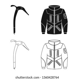 Vector illustration of mountaineering and peak icon. Set of mountaineering and camp vector icon for stock.