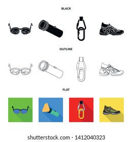 Vector illustration of mountaineering and peak icon. Collection of mountaineering and camp vector icon for stock.