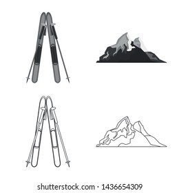 Vector illustration of mountaineering and peak icon. Set of mountaineering and camp vector icon for stock.