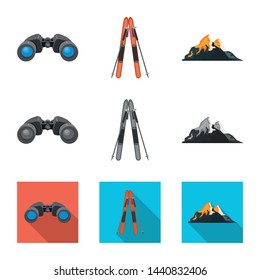 Vector illustration of mountaineering and peak icon. Set of mountaineering and camp stock vector illustration.