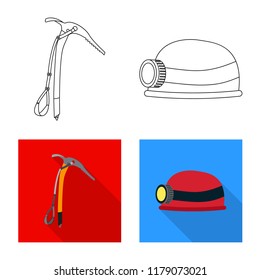 Vector illustration of mountaineering and peak logo. Set of mountaineering and camp stock symbol for web.