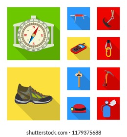 Vector illustration of mountaineering and peak logo. Collection of mountaineering and camp stock symbol for web.