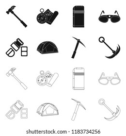 Vector illustration of mountaineering and peak logo. Collection of mountaineering and camp stock symbol for web.