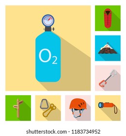 Vector illustration of mountaineering and peak logo. Set of mountaineering and camp stock vector illustration.