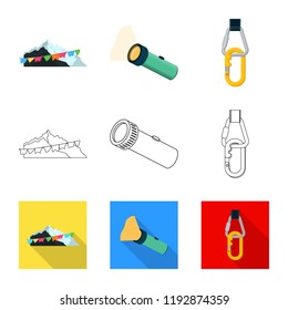 Vector illustration of mountaineering and peak logo. Collection of mountaineering and camp vector icon for stock.