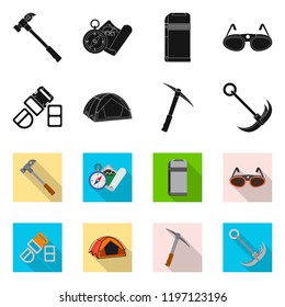Vector illustration of mountaineering and peak logo. Set of mountaineering and camp vector icon for stock.