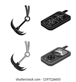 Vector illustration of mountaineering and peak logo. Collection of mountaineering and camp stock symbol for web.