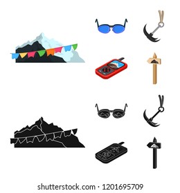 Vector illustration of mountaineering and peak logo. Set of mountaineering and camp vector icon for stock.