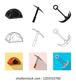 Vector illustration of mountaineering and peak logo. Collection of mountaineering and camp stock vector illustration.