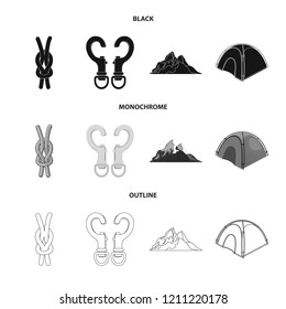 Vector illustration of mountaineering and peak logo. Set of mountaineering and camp vector icon for stock.