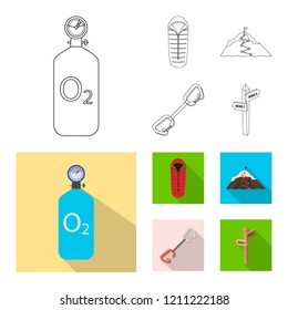 Vector illustration of mountaineering and peak logo. Set of mountaineering and camp vector icon for stock.