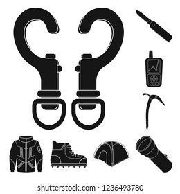Vector illustration of mountaineering and peak logo. Set of mountaineering and camp stock symbol for web.