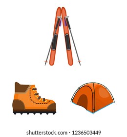 Vector illustration of mountaineering and peak logo. Collection of mountaineering and camp stock symbol for web.