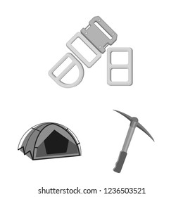 Vector illustration of mountaineering and peak logo. Collection of mountaineering and camp vector icon for stock.