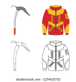 Vector illustration of mountaineering and peak logo. Collection of mountaineering and camp stock symbol for web.