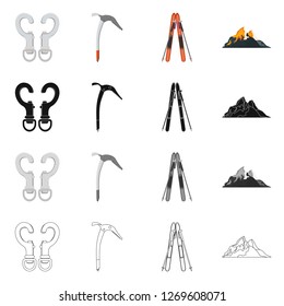 Vector illustration of mountaineering and peak logo. Set of mountaineering and camp stock symbol for web.