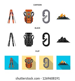 Vector illustration of mountaineering and peak logo. Collection of mountaineering and camp stock symbol for web.