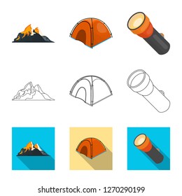 Vector illustration of mountaineering and peak logo. Collection of mountaineering and camp stock symbol for web.