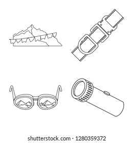 Vector illustration of mountaineering and peak logo. Collection of mountaineering and camp stock symbol for web.