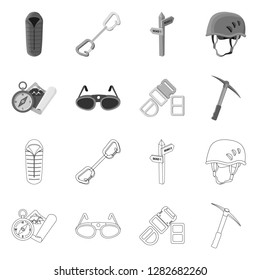 Vector illustration of mountaineering and peak logo. Collection of mountaineering and camp stock vector illustration.