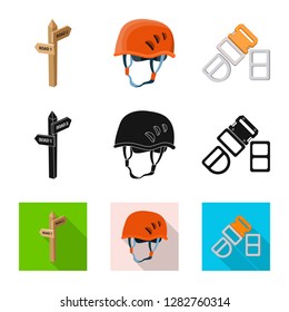Vector illustration of mountaineering and peak logo. Collection of mountaineering and camp vector icon for stock.