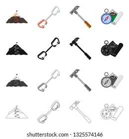 Vector illustration of mountaineering and peak logo. Set of mountaineering and camp vector icon for stock.