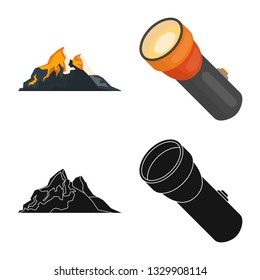 Vector illustration of mountaineering and peak logo. Set of mountaineering and camp stock symbol for web.