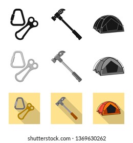 Vector illustration of mountaineering and peak logo. Collection of mountaineering and camp vector icon for stock.