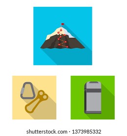 Vector illustration of mountaineering and peak logo. Set of mountaineering and camp stock vector illustration.
