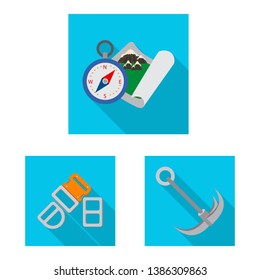 Vector illustration of mountaineering and peak logo. Set of mountaineering and camp stock symbol for web.