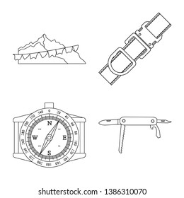 Vector illustration of mountaineering and peak logo. Collection of mountaineering and camp stock symbol for web.