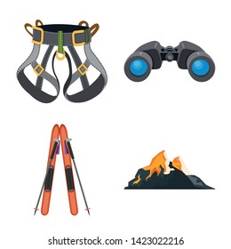 Vector illustration of mountaineering and peak logo. Set of mountaineering and camp vector icon for stock.