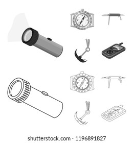 Vector illustration of mountaineering and peak sign. Collection of mountaineering and camp vector icon for stock.