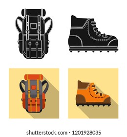 Vector illustration of mountaineering and peak sign. Set of mountaineering and camp stock vector illustration.