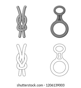 Vector illustration of mountaineering and peak sign. Set of mountaineering and camp stock symbol for web.