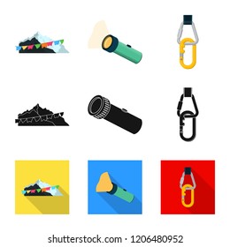 Vector illustration of mountaineering and peak sign. Collection of mountaineering and camp vector icon for stock.