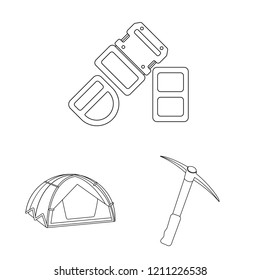 Vector illustration of mountaineering and peak sign. Collection of mountaineering and camp stock vector illustration.