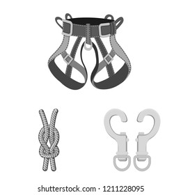 Vector illustration of mountaineering and peak sign. Collection of mountaineering and camp stock symbol for web.