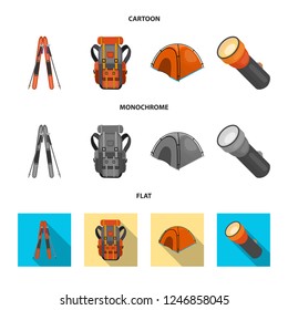 Vector illustration of mountaineering and peak sign. Collection of mountaineering and camp stock vector illustration.