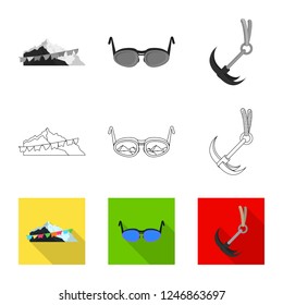 Vector illustration of mountaineering and peak sign. Collection of mountaineering and camp stock vector illustration.
