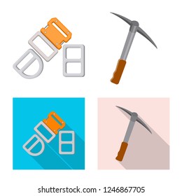 Vector illustration of mountaineering and peak sign. Set of mountaineering and camp vector icon for stock.