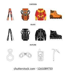 Vector illustration of mountaineering and peak sign. Set of mountaineering and camp stock symbol for web.