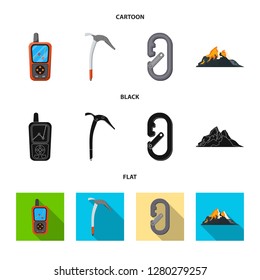 Vector illustration of mountaineering and peak sign. Collection of mountaineering and camp stock symbol for web.