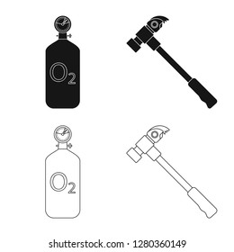 Vector illustration of mountaineering and peak sign. Set of mountaineering and camp stock symbol for web.