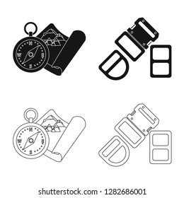 Vector illustration of mountaineering and peak sign. Collection of mountaineering and camp vector icon for stock.
